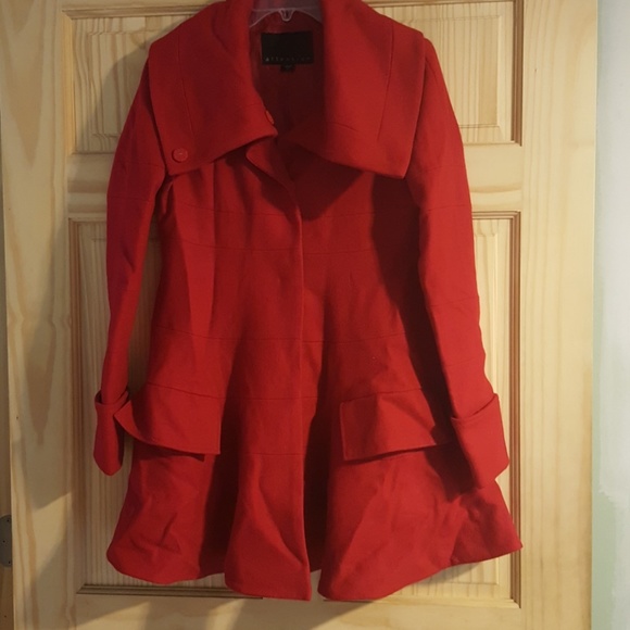red wool dress coat